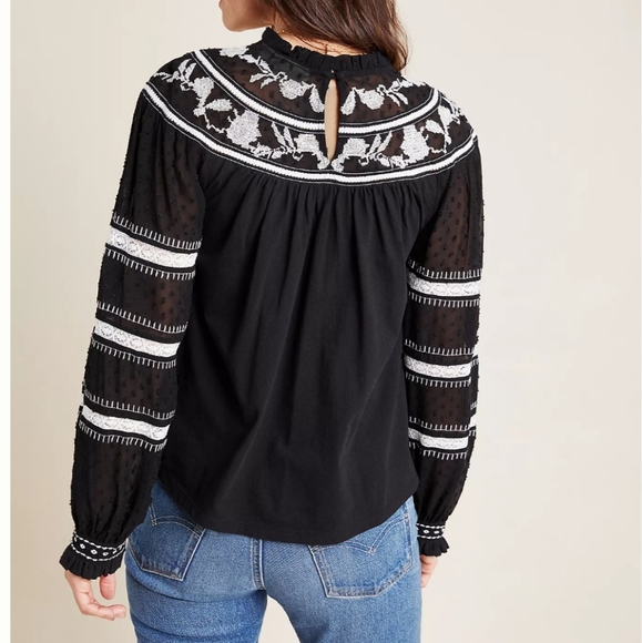 🍒NWT🍒 ANTHROPOLOGIE EMBROIDERED PEASANT TOP - Picture 4 of 5